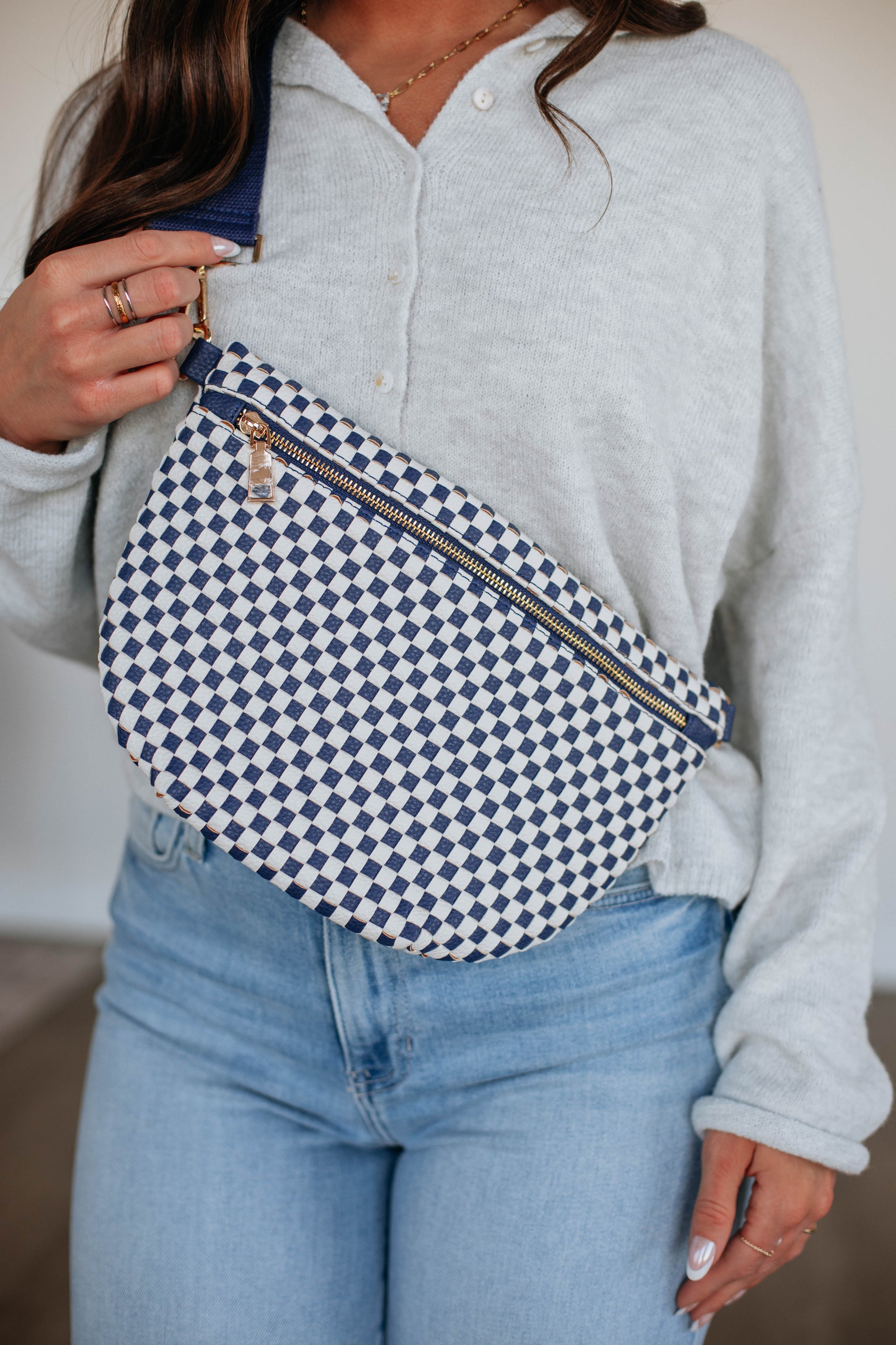 PATSY CHECKERED BUM BAG – NAVY